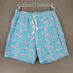 Chubbies Swim Trunks Mens M Blue Pink Flamingo Print Mesh Lined Drawstring